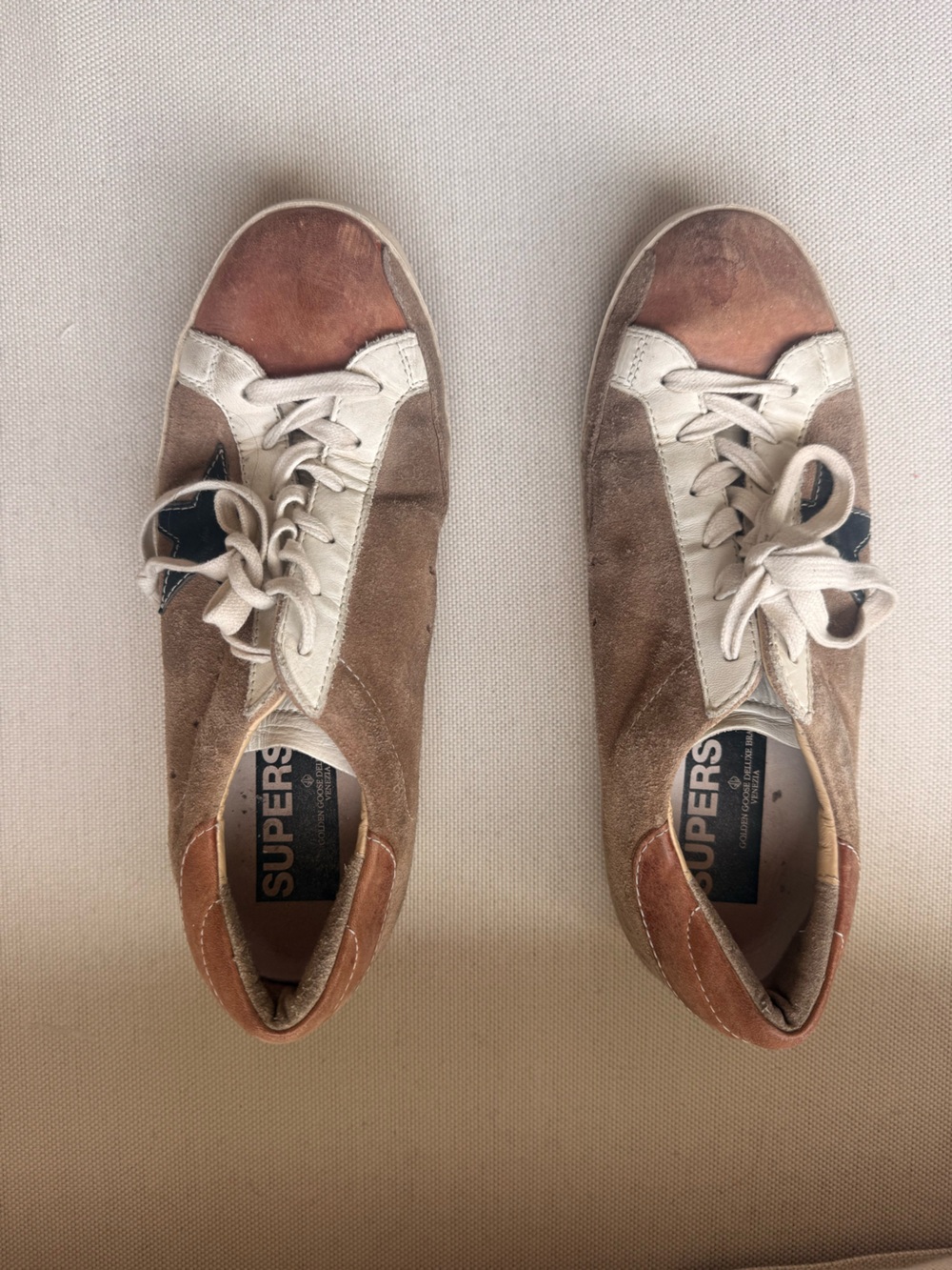 Golden Goose Brown & White Suede Low-Top Sneakers